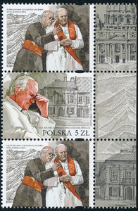 5055 znaczek z dwoma przywieszkami pasek pionowy czysty** 100 rocznica urodzin Świętego Jana Pawła II