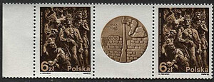 Znaczki Pocztowe. 2718 znaczek-przywieszka-znaczek czyste** 2718 z przywieszką z prawej strony czysty** 40 rocznica powstania w getcie warszawskim