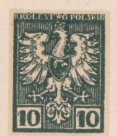107 Projekt konkursowy barwa zielona- Jan Ogórkiewicz Polskie Marki Pocztowe 1918 rok