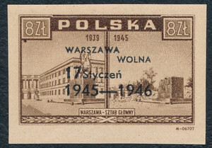 0392 B1 kropka po lewej stronie pod prostokątem czysty** 1 rocznica wyzwolenia Warszawy 581/25