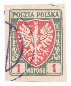 0065 kasowany Orzeł na tarczy heraldycznej