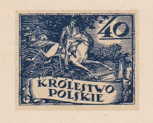 001 Projekt konkursowy barwa niebieska- Polskie Marki Pocztowe 1918 rok - autor E. Bartłomiejczyk