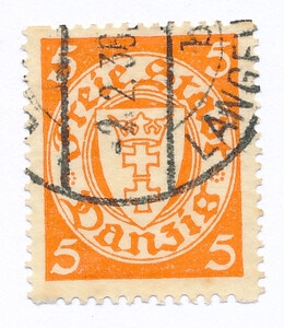 WMG 187 Rz czerwonopomarańczowy kasowany Wydanie obiegowe. Herb Gdańska w owalu