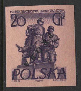 764 Nowodruk z nadrukiem Próba P 4 purpurowofioletowy czysta**  Pomniki Warszawy