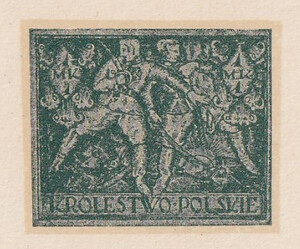 080 Projekt konkursowy barwa zielona- J. Sosnkowski, B. Pniewski Polskie Marki Pocztowe 1918 rok